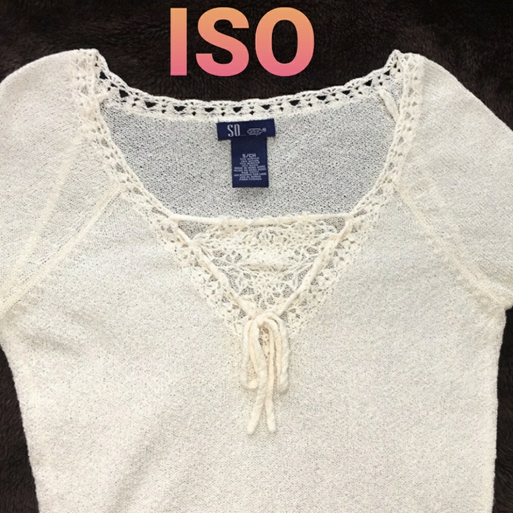 ISO SO gsjc crochet peasant top